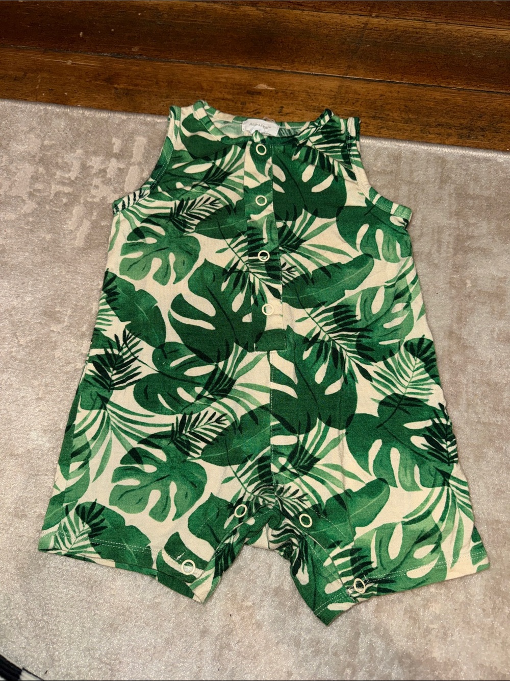 Angel Dear Green Tropical Leaf Baby Romper